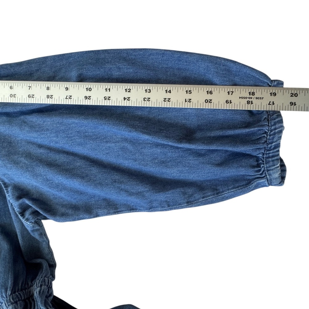 Gap Denim Dress Womens XXL Blue Cotton Ruffle Neck Tie Smocked Waist Long Sleeve - Picture 8 of 10